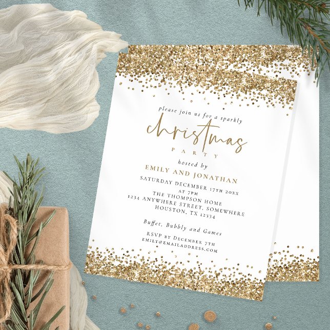 Budget Gold Glitter Script Christmas Party Invite (Creator Uploaded)