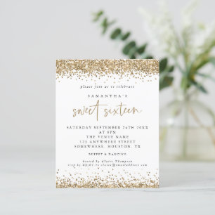 Budget Gold Glitter Sweet Sixteen Party Invitation