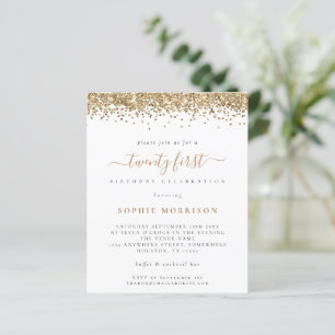 Budget Gold Glitter Twenty First Party Invite