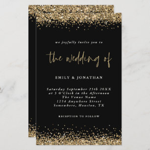 Budget Gold Glitter Wedding Black Invitation