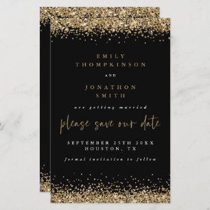 Budget Gold Glitter Wedding Black Save The Date
