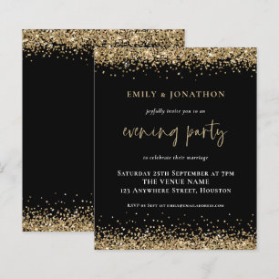 BUDGET Gold Glitter Wedding Evening Black Invite