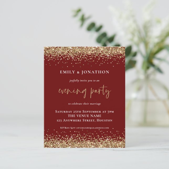 BUDGET Gold Glitter Wedding Evening Burgundy (Standing Front)