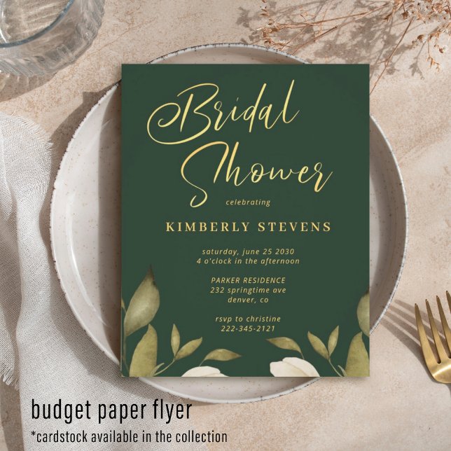 Budget gold green bridal shower invitation flyer (Creator Uploaded)