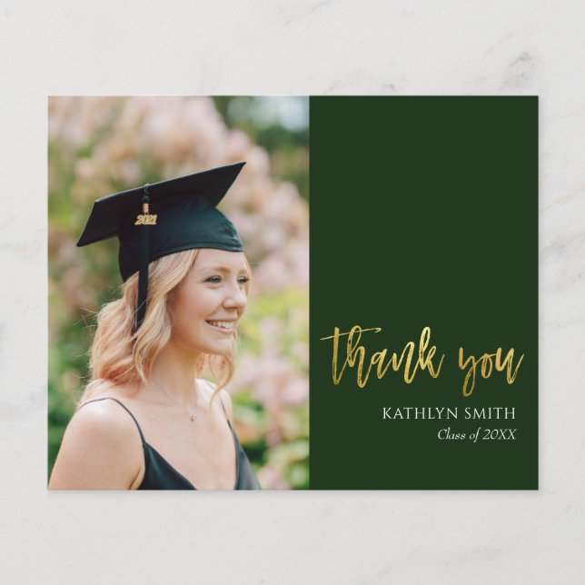 BUDGET Gold Green Modern Photo Grad Thank you Flyer (Front)