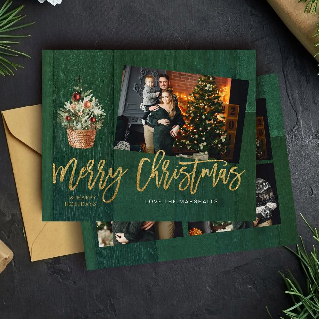 Budget Gold & Green Rustic Christmas 4 Multi Photo (Creator Uploaded)