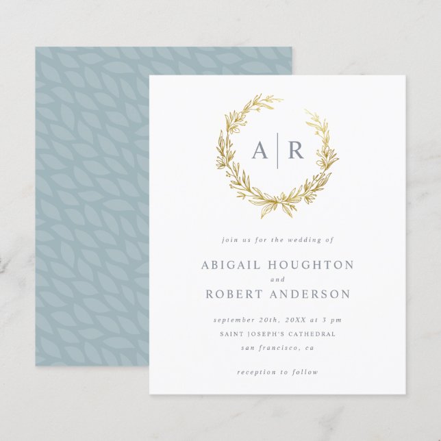 Budget Gold Hand-drawn Wreath Initials Wedding (Front/Back)