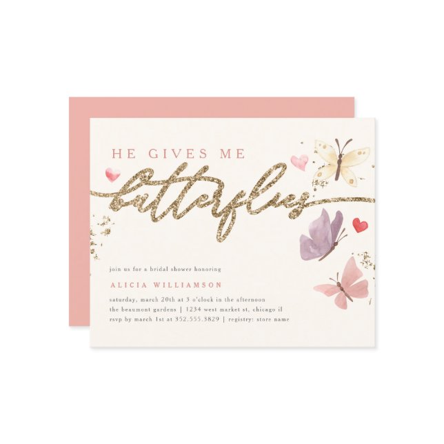 Budget Gold He Gives Me Butterflies Bridal Shower (Front/Back In Situ)
