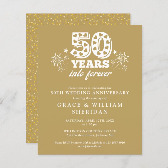 Budget Gold Into Forever 50th Anniversary Invite (Front/Back)