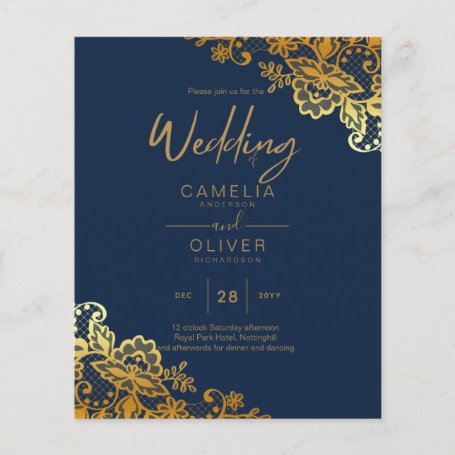 BUDGET GOLD LACE All-in-1 Wedding Invite QR Code Flyer (Front)