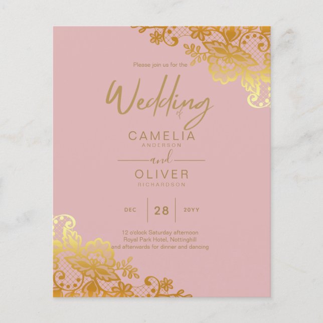 BUDGET GOLD LACE All-in-1 Wedding Invite QR Code Flyer (Front)