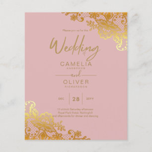BUDGET GOLD LACE All-in-1 Wedding Invite QR Code Flyer