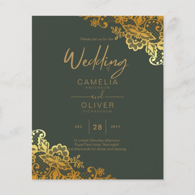 BUDGET GOLD LACE All-in-1 Wedding Invite QR Code Flyer (Front)