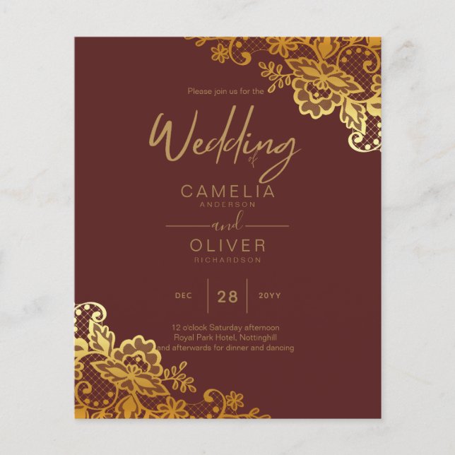 BUDGET GOLD LACE All-in-1 Wedding Invite QR Code Flyer (Front)