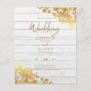 BUDGET GOLD LACE All-in-1 Wedding Invite QR Code Flyer