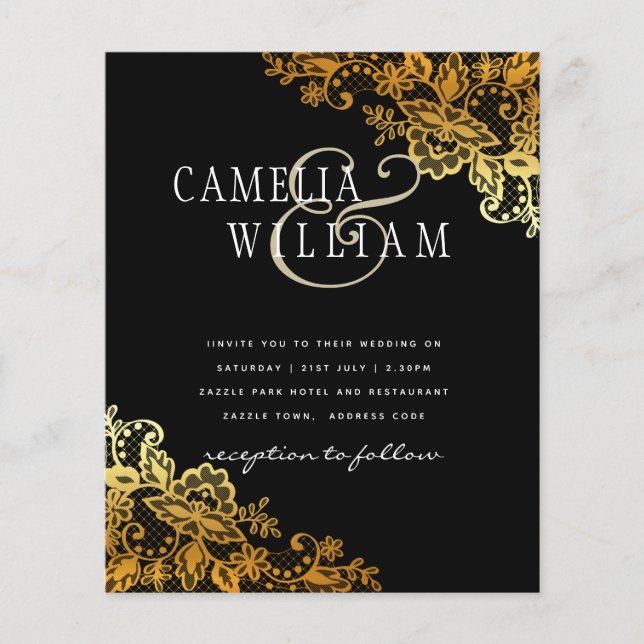 BUDGET Gold Lace Classic Ampersand Wedding Invite Flyer (Front)