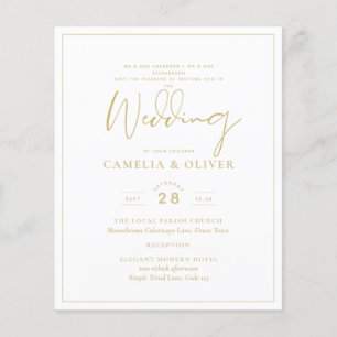 Budget Gold Lace White Elegant Wedding Invitation  Flyer