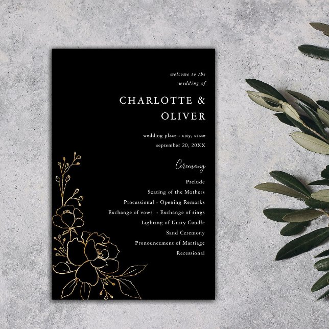 Budget Gold Lined Floral Wedding Ceremony ME Black Flyer (Creator Uploaded)