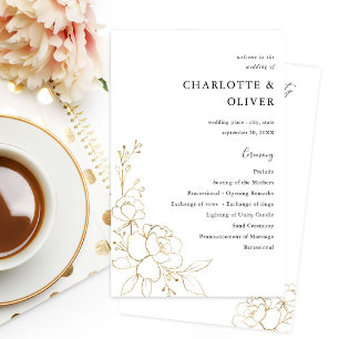 Budget Gold Lined Floral Wedding Program MEDIUM