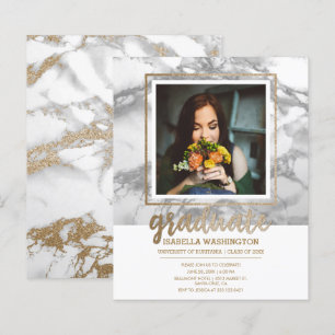 Budget Gold Marble Script Photo Graduation Party