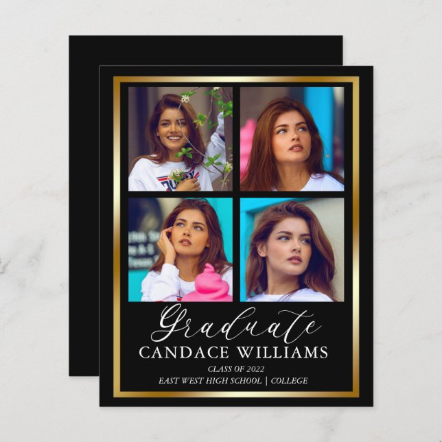 Budget Gold Minimalist Photo Graduate Announcement (Front/Back)