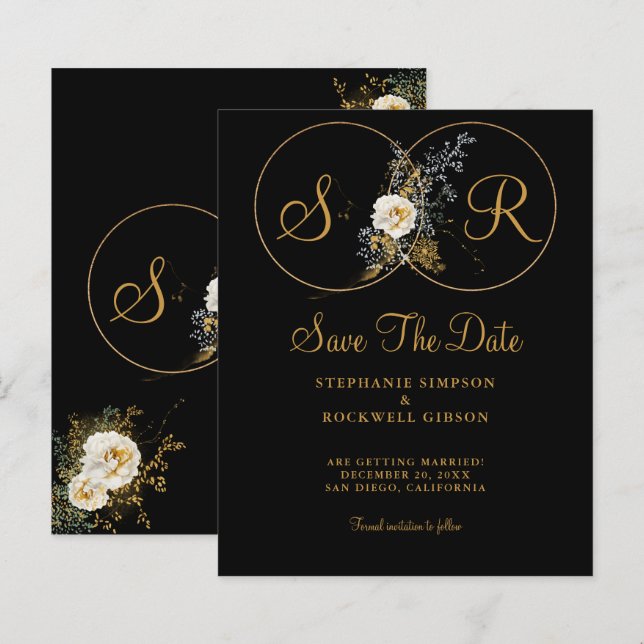 BUDGET Gold Monogram On Black Name Initial Wedding (Front/Back)