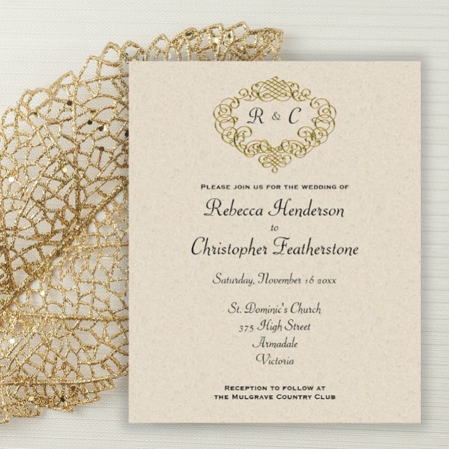 Budget Gold Monogrammed Crest Wedding Invitation Flyer (Creator Uploaded)
