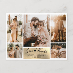 Budget Gold Photo Collage Wedding Thank You Postcard