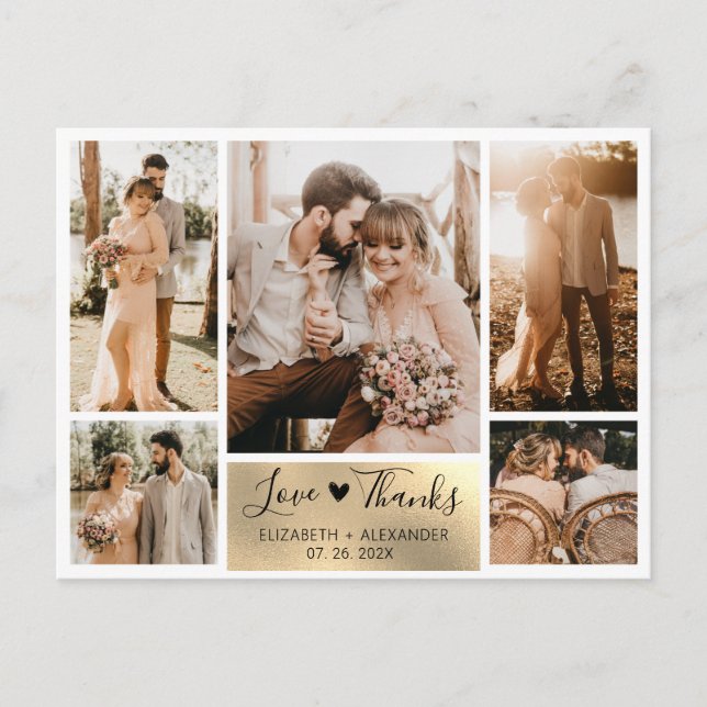 Budget Gold Photo Collage Wedding Thank You  Postcard (Front)