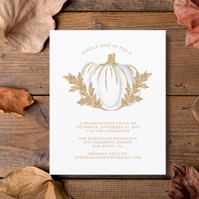 Budget Gold Pumpkin Thanksgiving Dinner Invitation (Creator Uploaded)