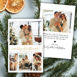 Budget Gold Script 4 Photo Collage Christmas Card