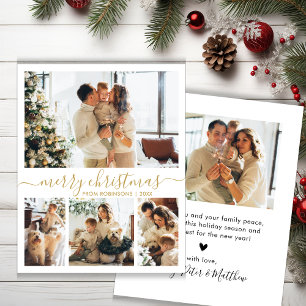 Budget Gold Script 4 Photo Collage Christmas Card