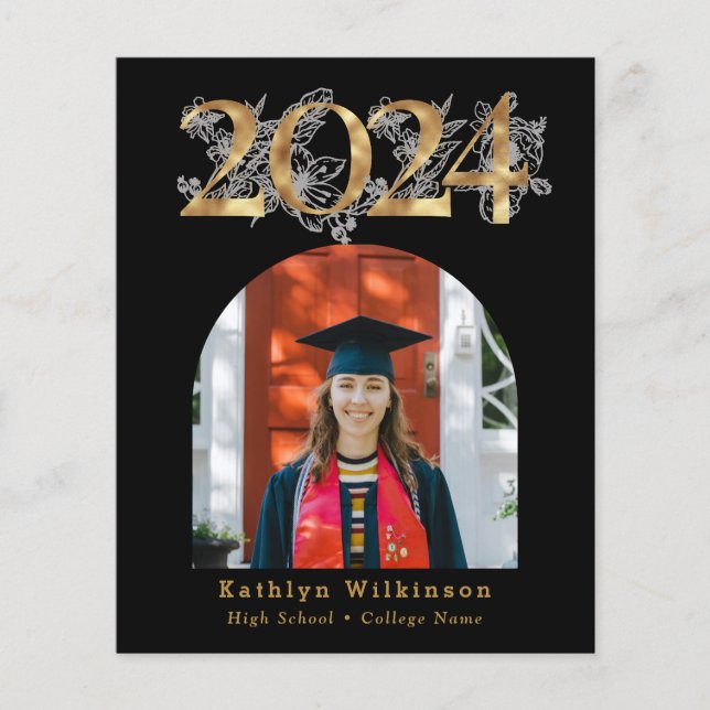 BUDGET Gold Script 5 Photo Graduation Invitation (Front)