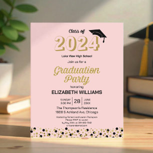 Budget Gold Script Confetti Grad Party Invitation