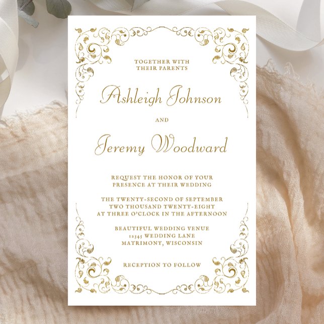 Budget Gold Script Foliage Wedding Invitation (Creator Uploaded)
