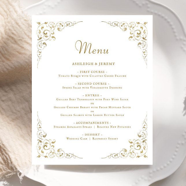 Budget Gold Script Foliage Wedding Menu (Creator Uploaded)