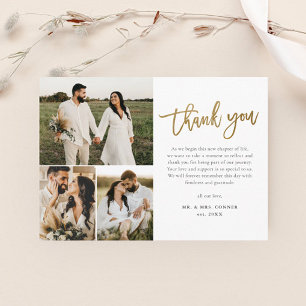 Budget Gold Script Photo Collage Wedding Thank You