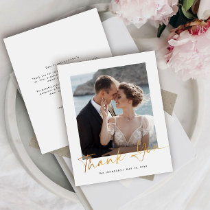 Budget Gold Script Photo Wedding Thank You Card