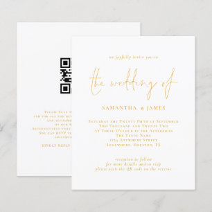 Budget Gold Script QR Code Wedding Invitation