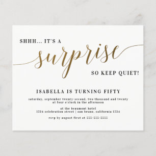 Budget Gold Script Surprise Birthday Party Invite