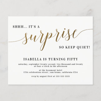 Budget Gold Script Surprise Birthday Party Invite