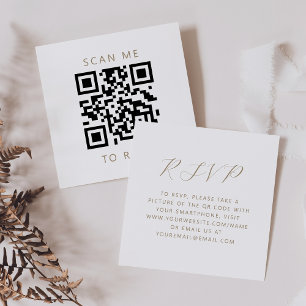 Budget Gold Script White Wedding QR Code RSVP Enclosure Card