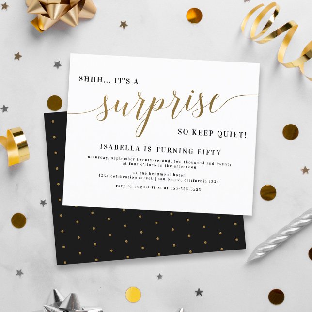 Budget Gold Stylish Script Surprise Birthday Party (Creator Uploaded)