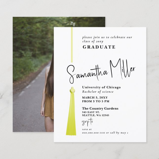 Budget Gold Tassel Photo Graduation Invitation (Front/Back)