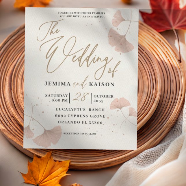 Budget Gold & Terracotta Ginkgo Wedding Invitation (Creator Uploaded)