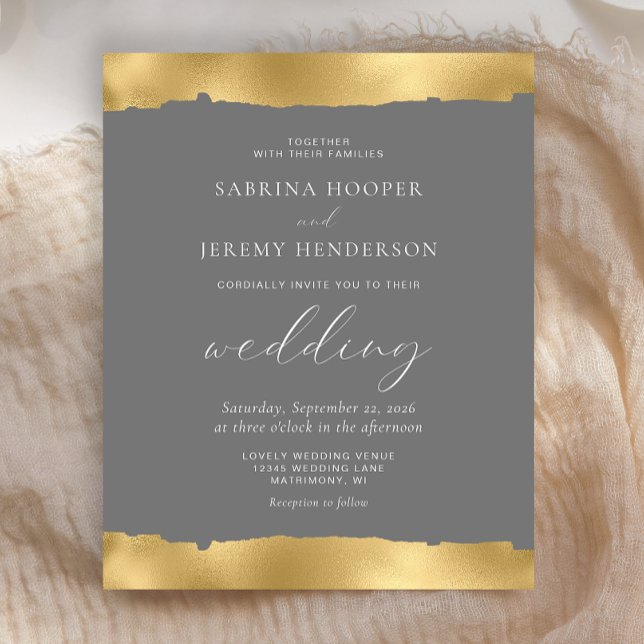 Budget Gold Torn Edge Grey Wedding Invitation (Creator Uploaded)