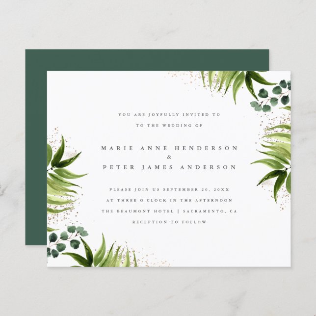 Budget Gold & Tropical Greenery Botanical Wedding (Front/Back)