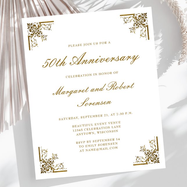 Budget Gold Vintage 50th Anniversary Invitation (Creator Uploaded)