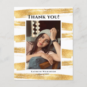 BUDGET Gold Watercolor Brush Photo Grad Thank You Flyer