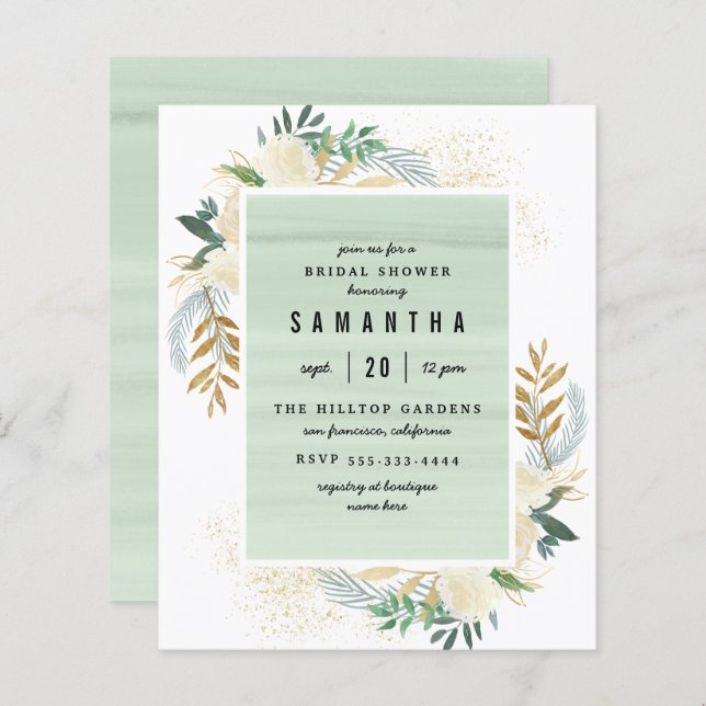 Budget Gold & Watercolor Floral Bridal Shower (Front/Back)